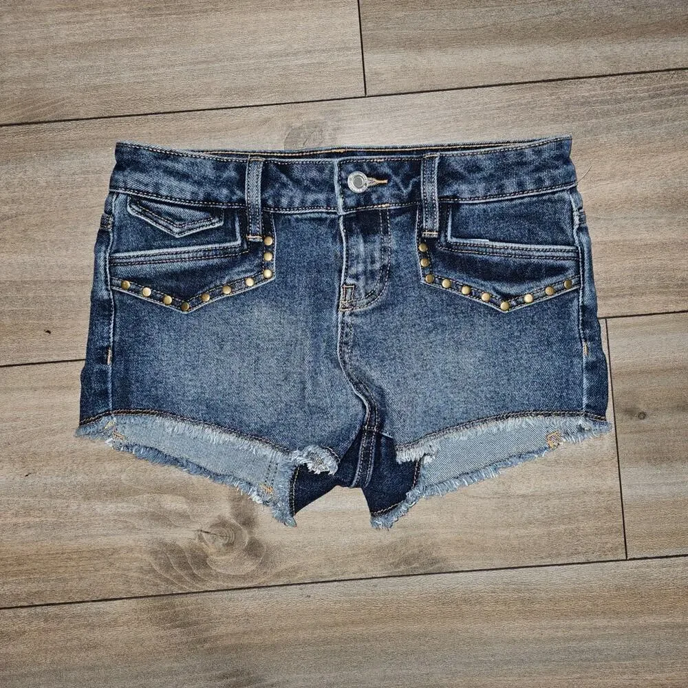 No Boundaries Women’s Denim Shorts Size 00 | Blue Mid Rise Studded 5-Pock00